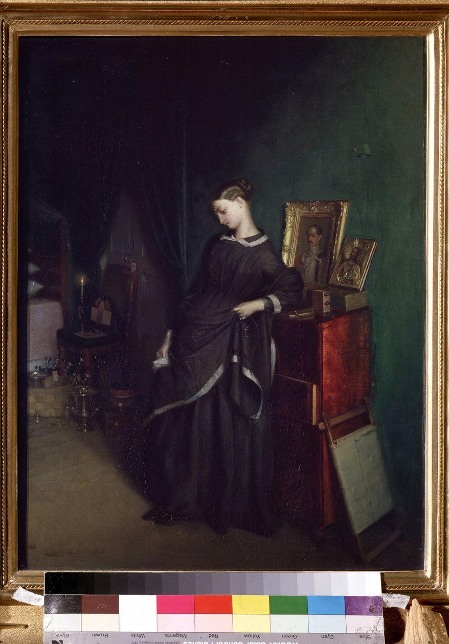 ""Den unga änkan"" Bakom henne, porträttet av hennes avlidne make. Målning av Pavel Andreevich Fedotov (1815-1852) Circa 1850 State Tretyakov Gallery, Moskva av Pavel Andreevich Fedotov
