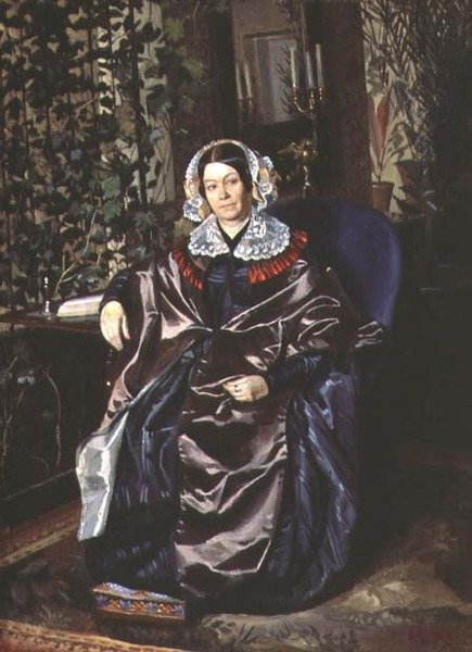 Porträtt av Maria Pavlovna Druzhinina (d.1872) sent 1840-tal (olja på duk) av Pavel Andreevich Fedotov