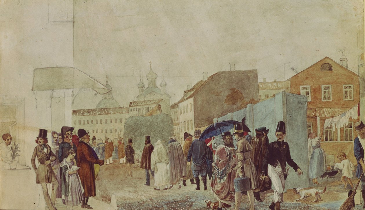 Gatubild i Moskva under regnet, 1837 av Pavel Andreevich Fedotov