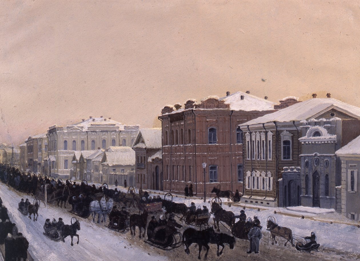 Tomsk, Magistratskaya Street under fastelavnen 1897, 1897. av Pavel Mikhaylovich Kosharov