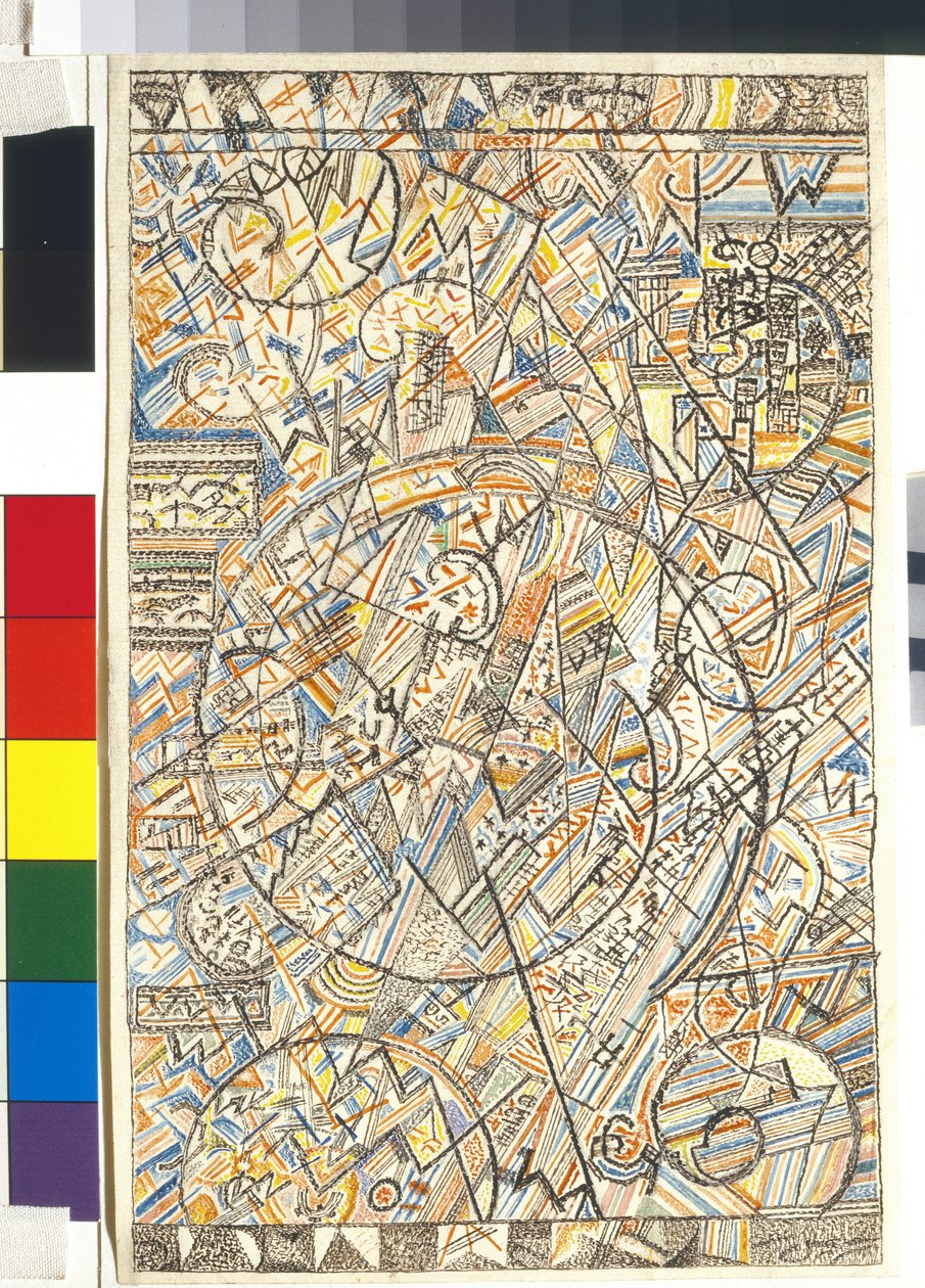 Universums formel - Verk av Pavel Nikolaievich Filonov (1883-1941), akvarell på papper av Pawel Nikolajewitsch Filonow