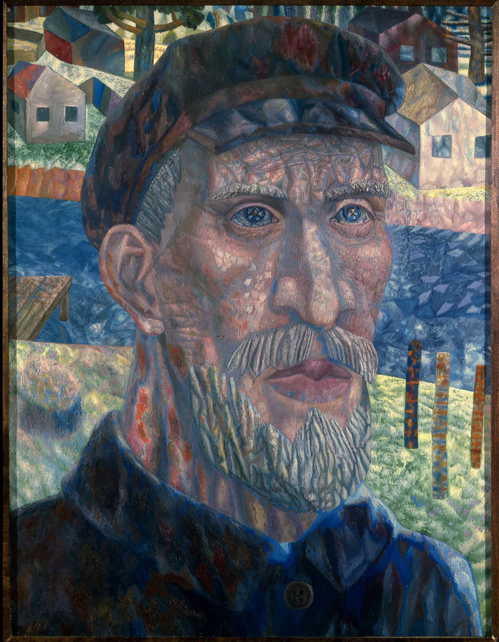 Medlem av en kolchos. (Medlem av Kolkhoz). Porträtt av en bonde i Sovjetunionen, under perioden av kollektiviseringspolitik, ledd av Josef Stalins (Stalins) regering (Joseph Vissarionovich Djougachvili dit) (1879-1953), från 1928 till 1940. Målning av Pawel Nikolajewitsch Filonow