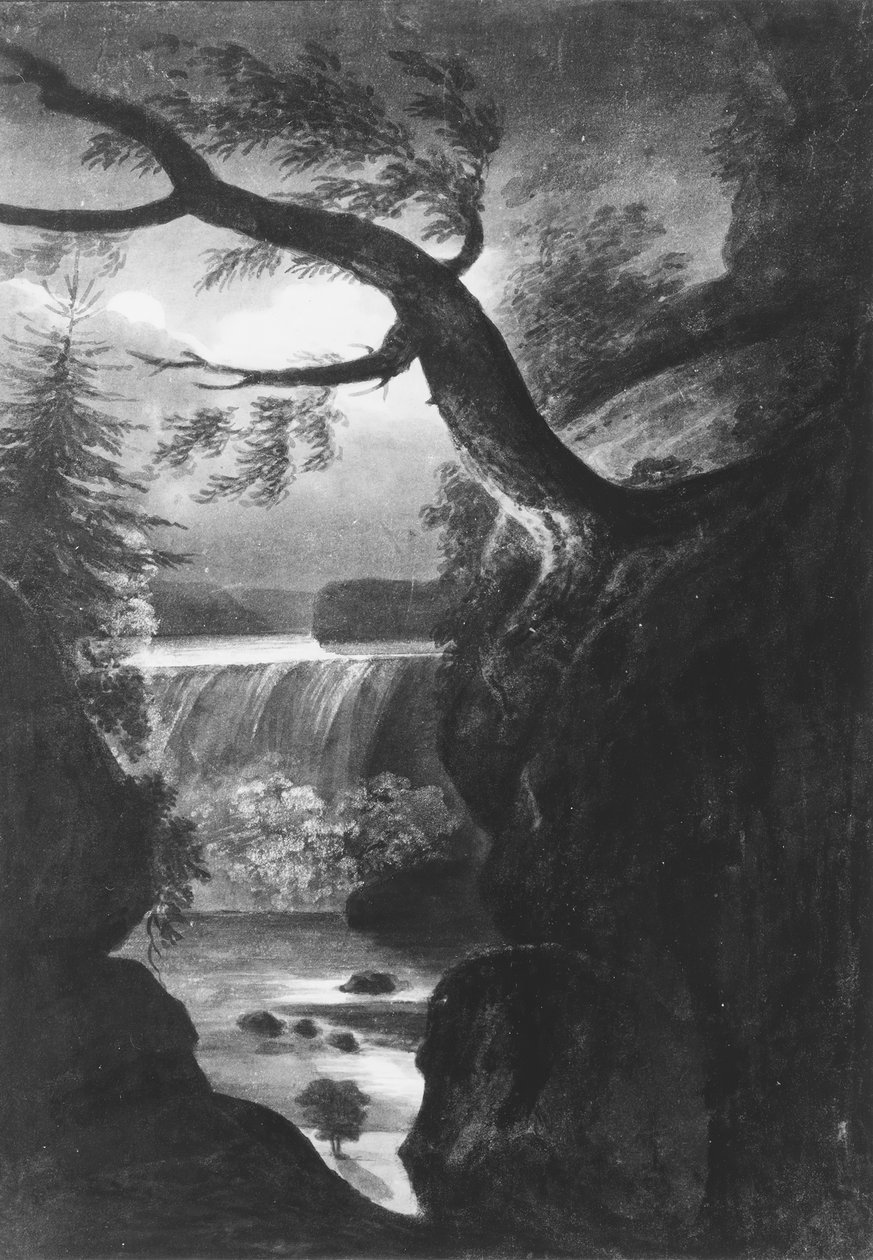 Niagarafallen—kanadensisk sida vid månsken, 1811-ca. 1813. av Pavel Petrovic Svin