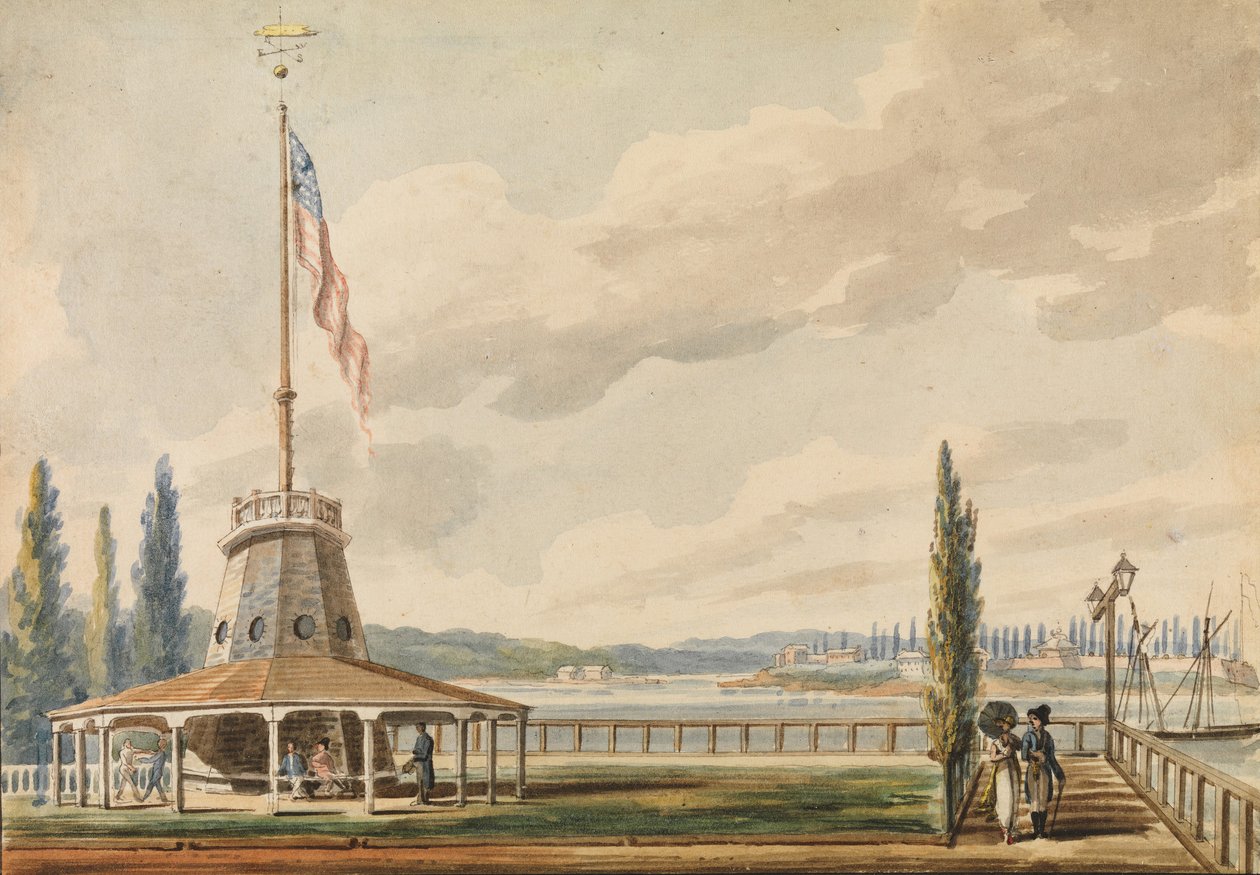 Resenärens första syn på New York—Batteriet och flaggstången, 1811-ca. 1813. av Pavel Petrovic Svin
