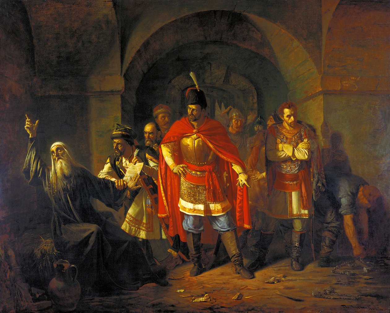Patriark Hermogenes vägrar att välsigna polackerna, 1860. av Pavel Petrovich Chistyakov