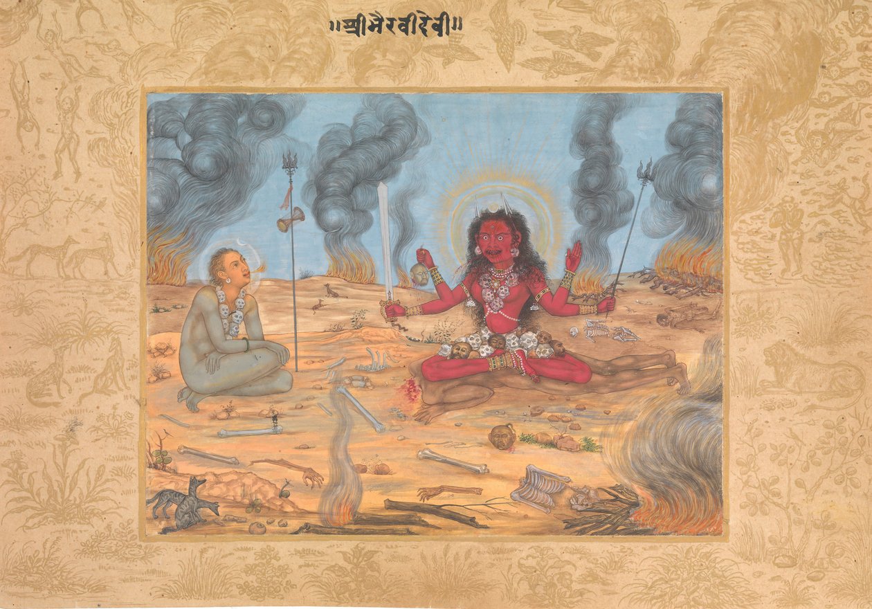 Gudinnan Bhairavi Devi med Shiva, Ka. 1630-35. av Payag.