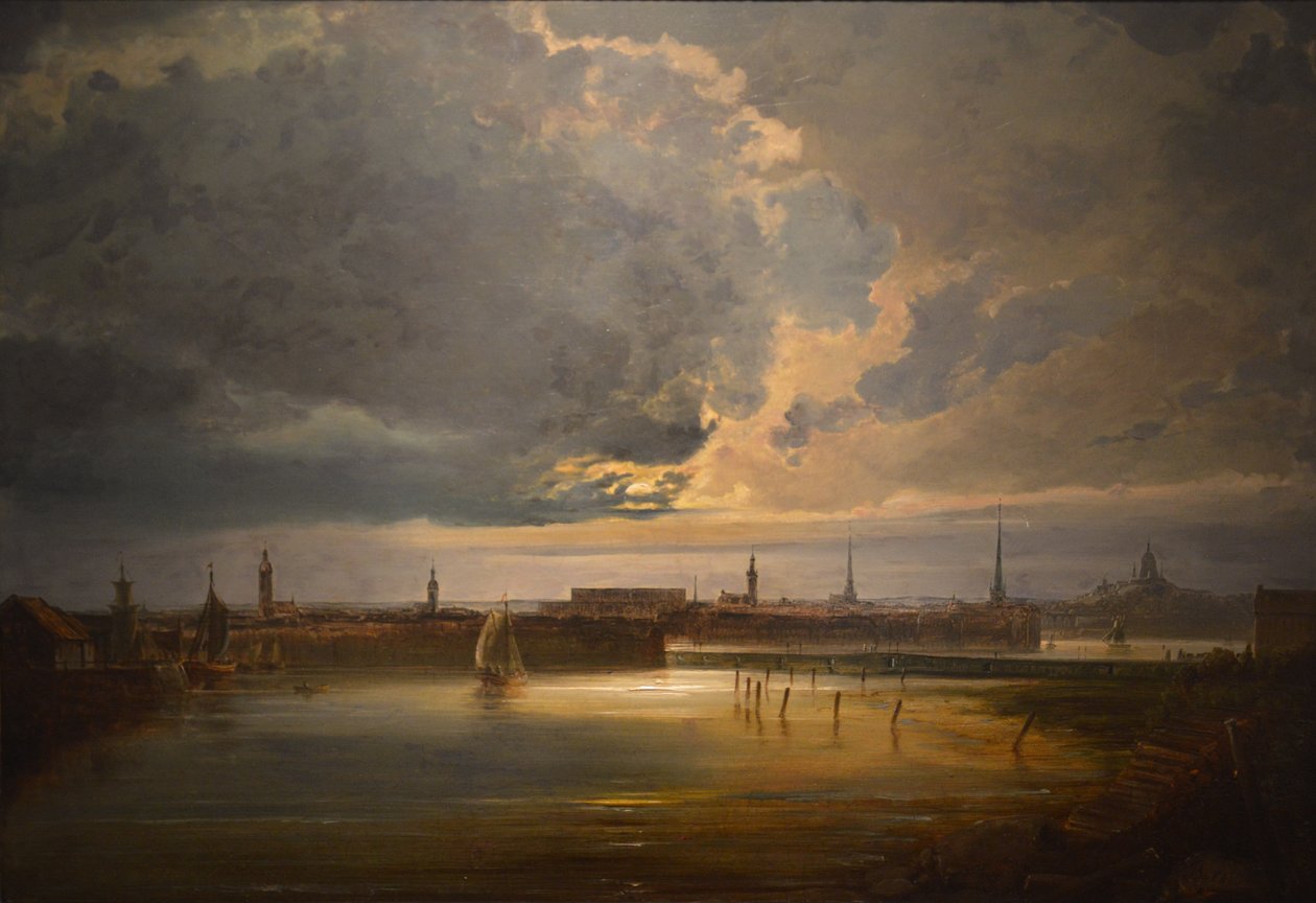 Månbelyst utsikt över Stockholm av Peder Balke
