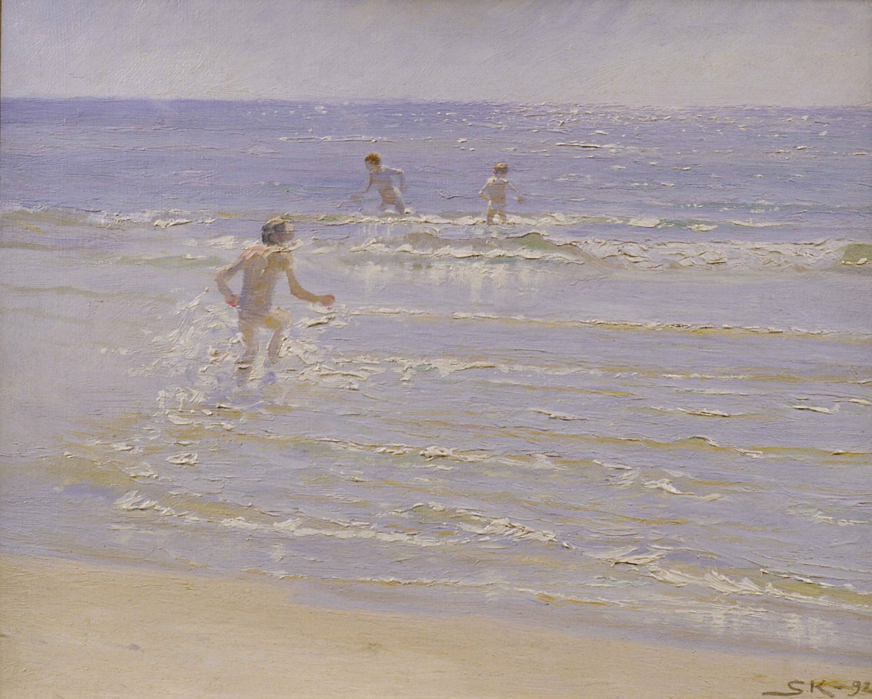 Solsken på Skagen: Pojksimning, 1892 (studie) av Peder Severin Krøyer