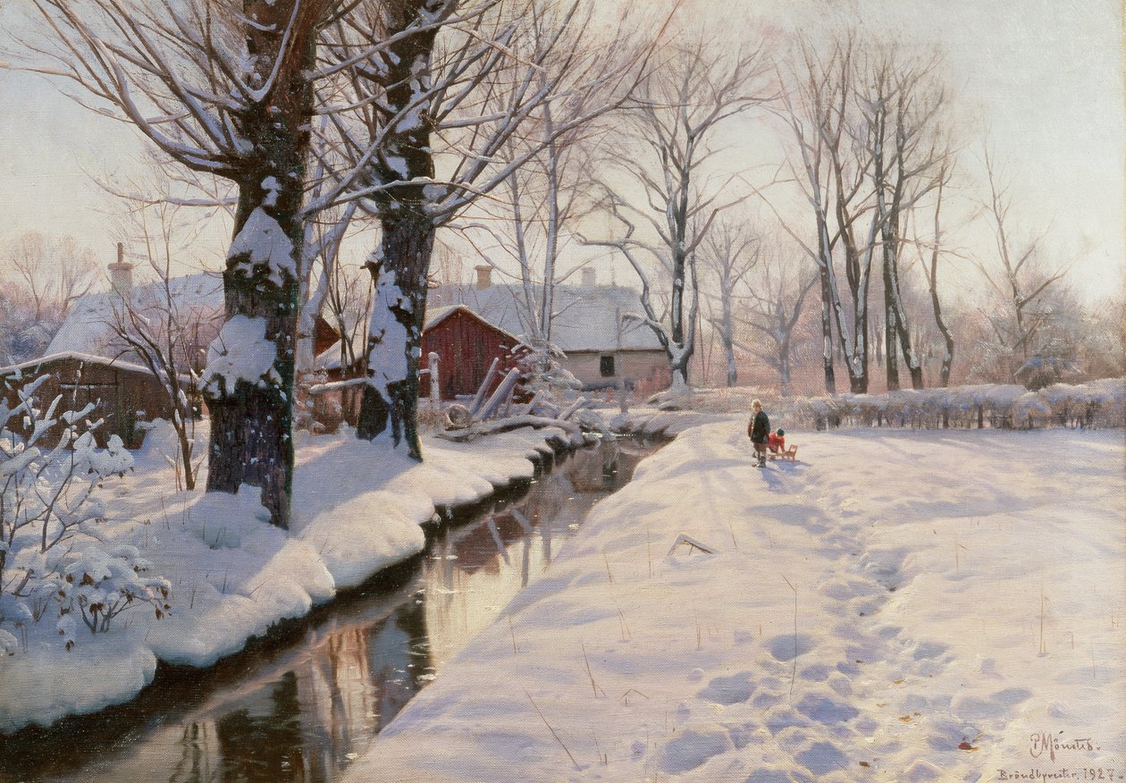 Ett trädbevuxet vinterlandskap av Peder Monsted