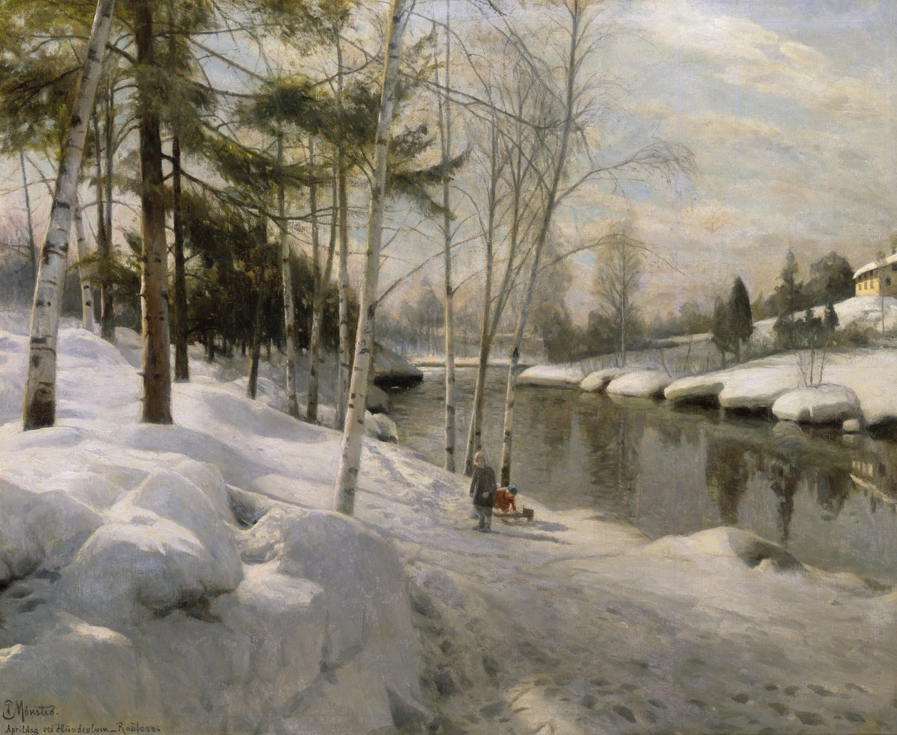 Aprildag vid Hunnselva, Raufoss (olja på duk) av Peder Monsted