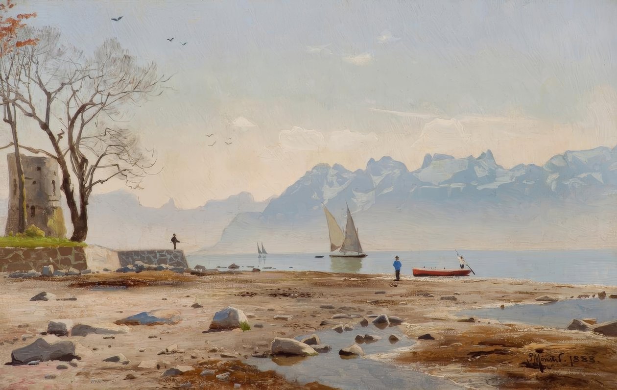 Genèvesjön med Tour Haldimand / målning av P.Mönsted av Peder Monsted
