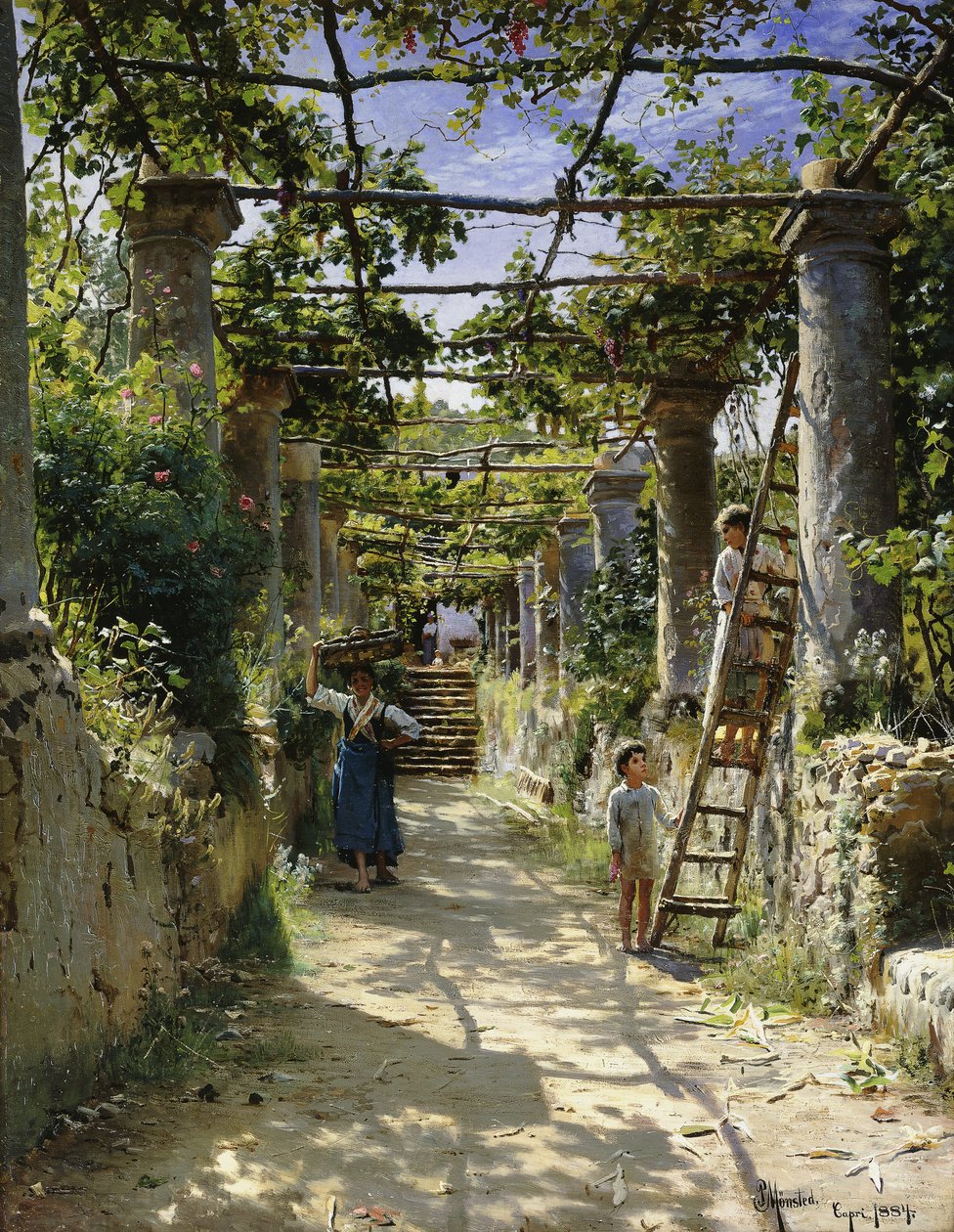 I skuggan av en italiensk pergola, en varm eftermiddag i Anacapri av Peder Monsted