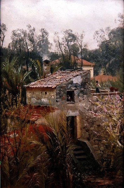 Italiensk scen med en villa av Peder Monsted