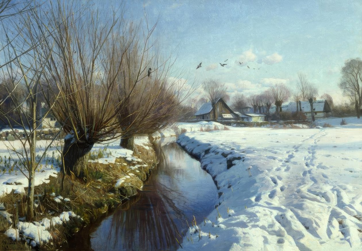 Solig vinterdag vid bäcken av Peder Monsted
