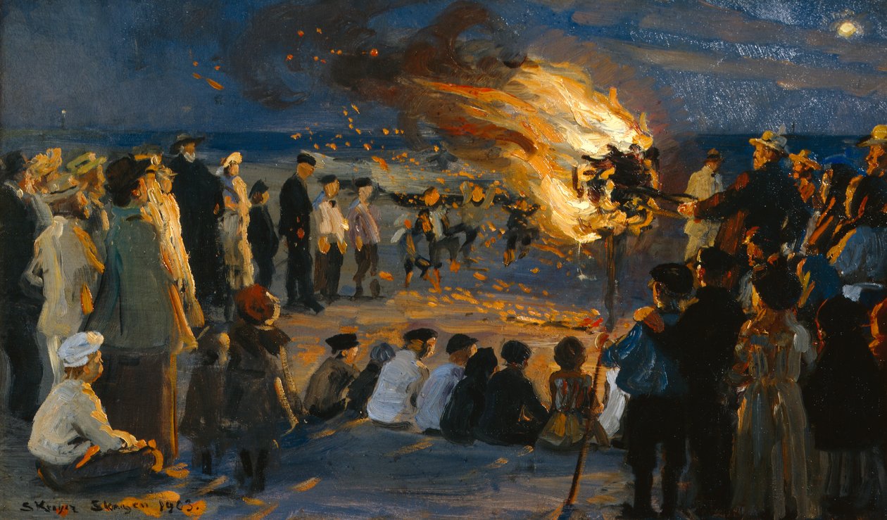 Midsommarbrand vid Skagens strand av Peder Severin Krøyer