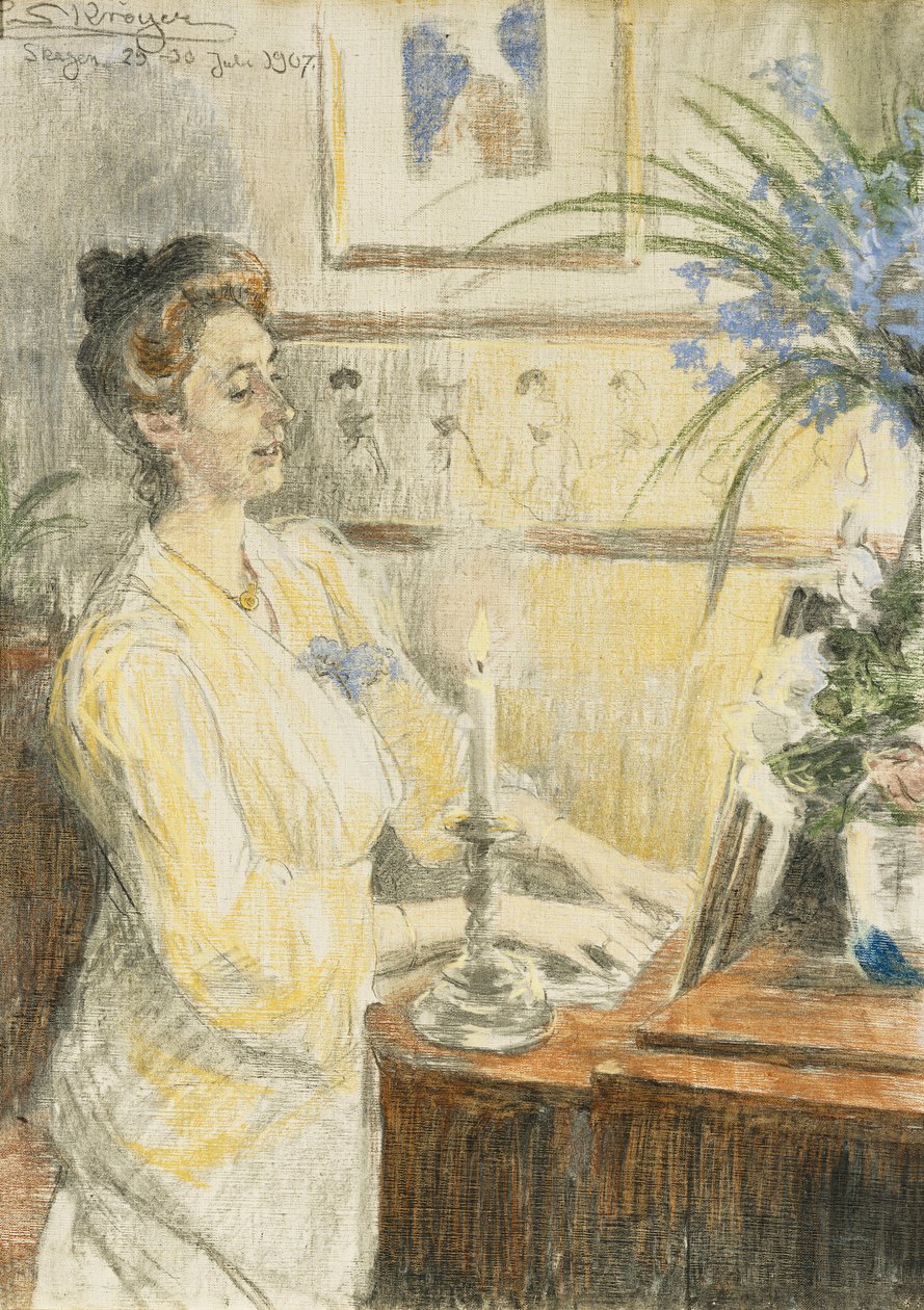 Porträtt av Johanne Helene Louise Brodersen, vid pianot, 1907 av Peder Severin Krøyer