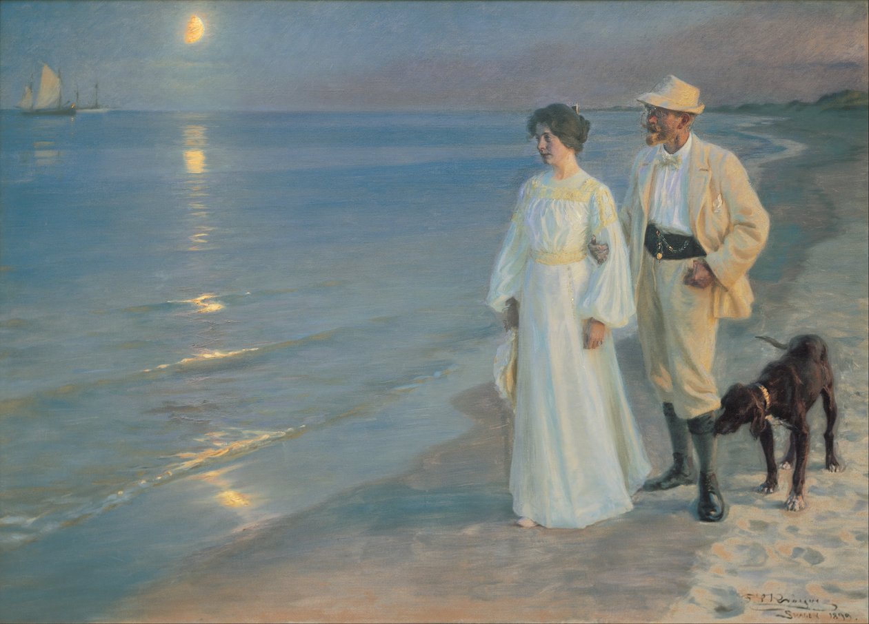 Sommarkväll på stranden vid Skagen. Målaren och hans fru. av Peder Severin Krøyer