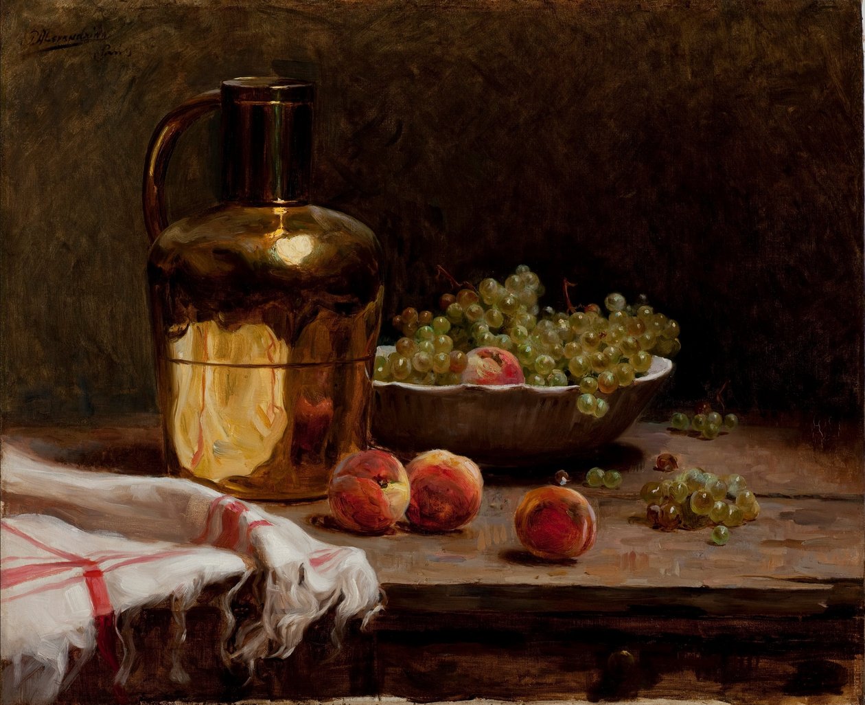  Still life - Grapes and PeachesnPortugues: Natureza-morta - Uvas e pessegosn av Pedro Alexandrino Borges