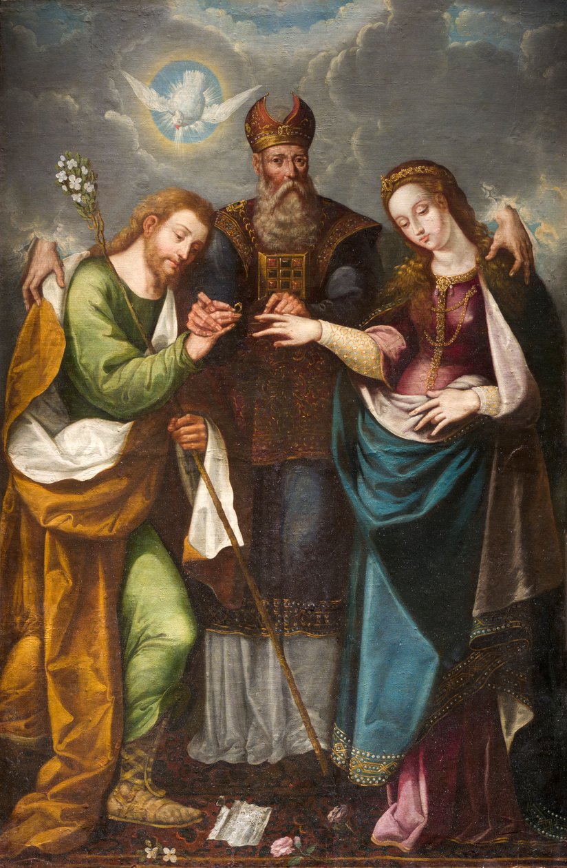 Jungfruens bröllop, 1668 (olja på duk på träpanel) av Pedro Ramirez