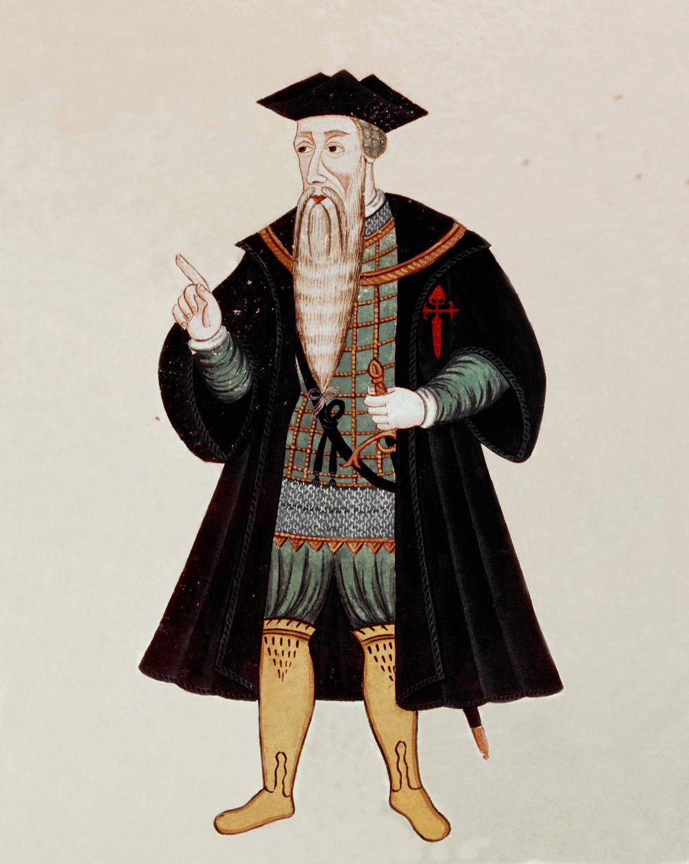 Porträtt i fot av Alphonse (Alfonso eller Afonso) från Albuquerque (1453-1515), engelsk navigatör och erövrare, ibland smeknamnet "Portugisiska Mars". I "" State Book of Eastern India", av Pedro Barretto de Resende, Portugal av Pedro Barretto de Resende