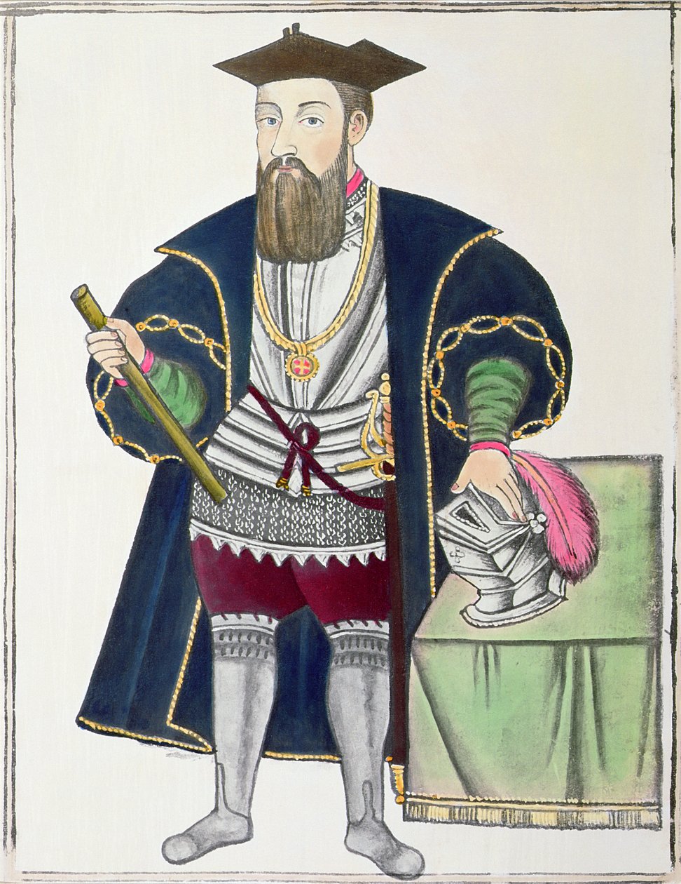 Porträtt av Vasco de Gama (gouache på papper) av Pedro Barretto de Resende