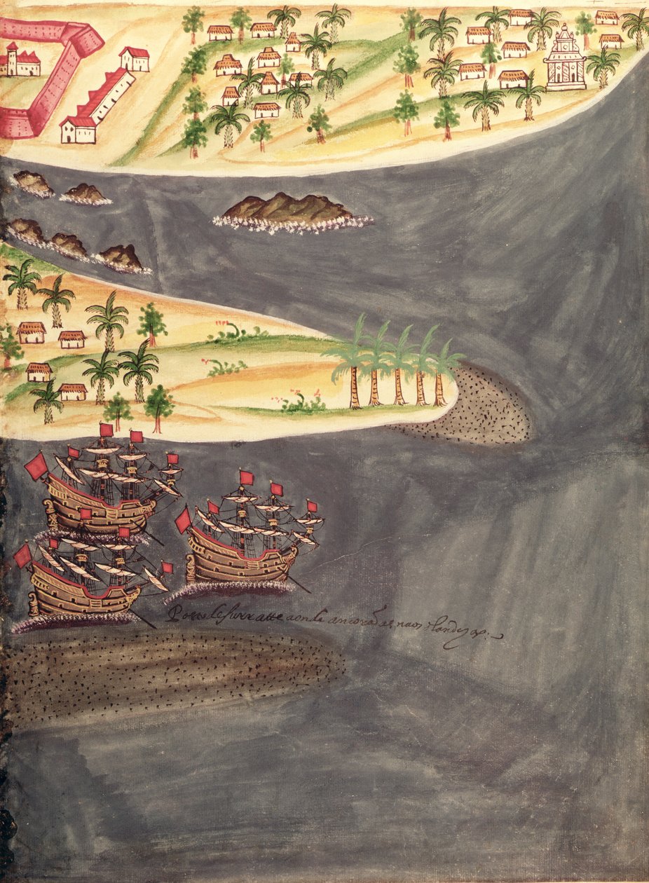 Sloane 197 f.182 Utforskningskarta över Surat, i Gujarat-distriktet i Indien, illustration från "Historical Accounts of Portuguese Settlements" av Pedro Barretto de Resende