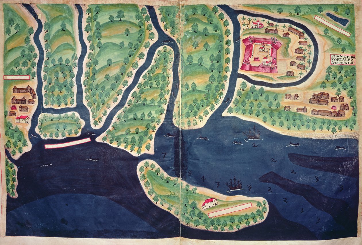 Sloane Ms 197, ff.80v-81r: Karta över Sofala, Moçambique, från 