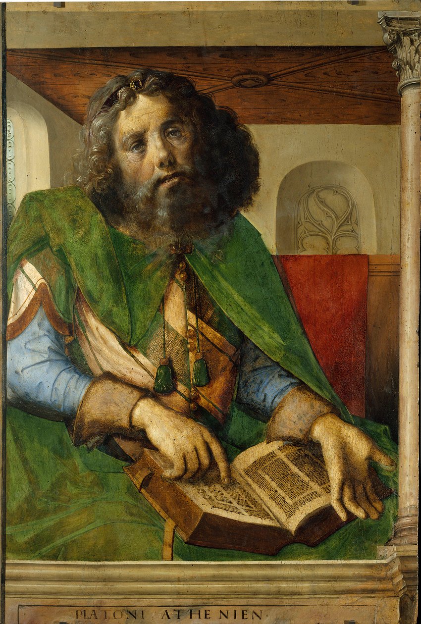 Porträtt av Platon (428-348 f.Kr.), filosof i antikens Grekland. (h s/trä 1,01 x 0,69) målning av Berruguete Pedro (1450-1504). av Pedro Berruguete