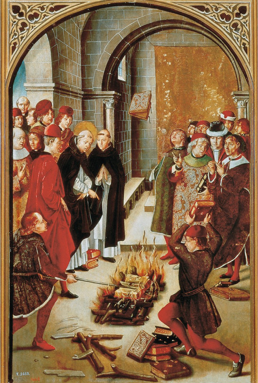 St Dominic and the Albigenses (olja på panel, ca 1493-1499) av Pedro Berruguete