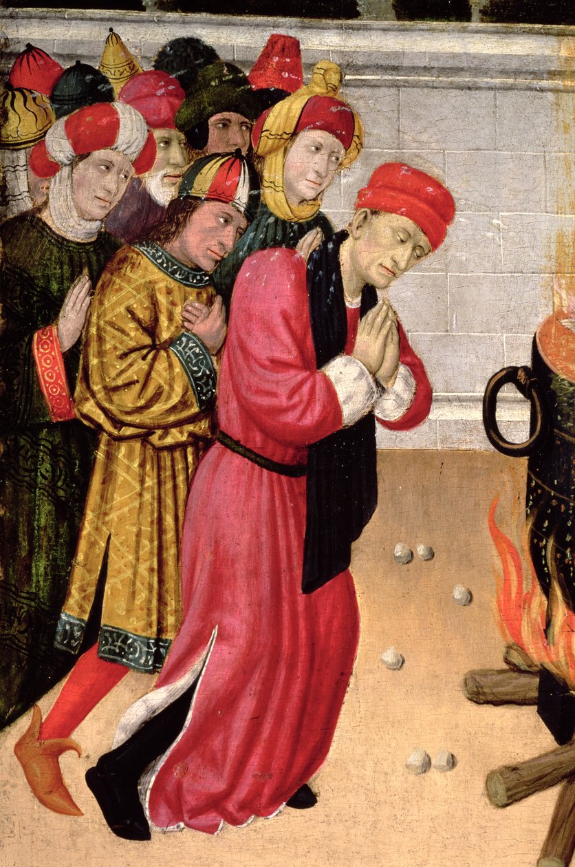 En grupp trogna konvertiter, detalj från altartavlan av St. Quirze och St. Julita av Pedro García de Benabarre