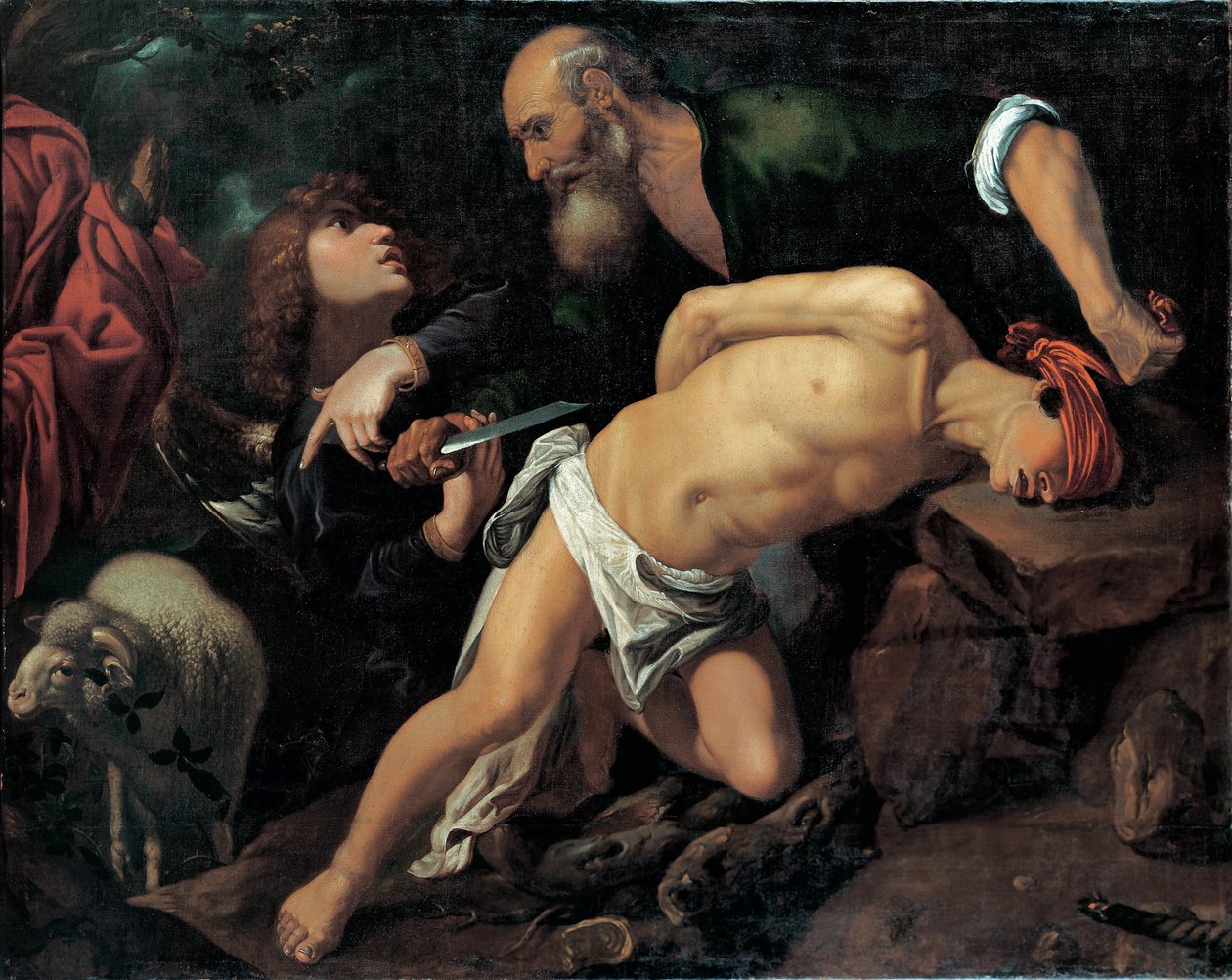 The Sacrifice of Isaac - Målning av Pedro Orrente (1588-1645), olja på duk, cirka 1615 av Pedro Orrente