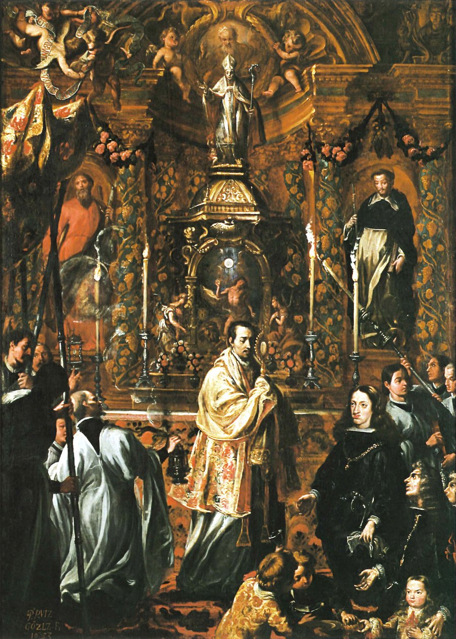 Karl II inför den heliga formen - Pedro Ruiz González av Pedro Ruíz Gonzalez