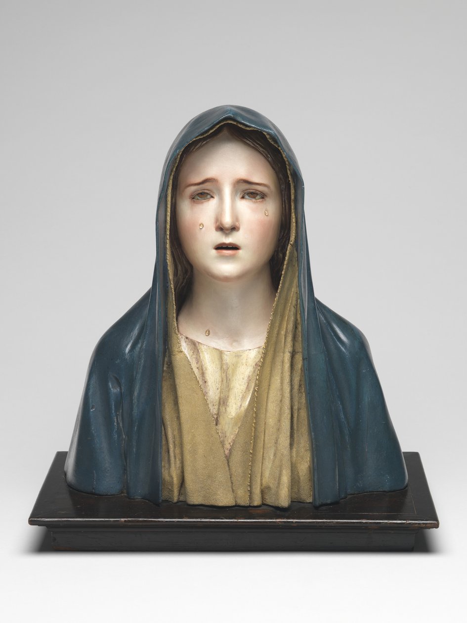 Virgin of Sorrows Mater Dolorosa (polykromt trä, glas och djurhår) av Pedro de Mena