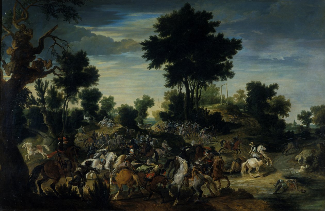 Ryttare på väg in i en bäck, 1601-15 av Peeter Snayers