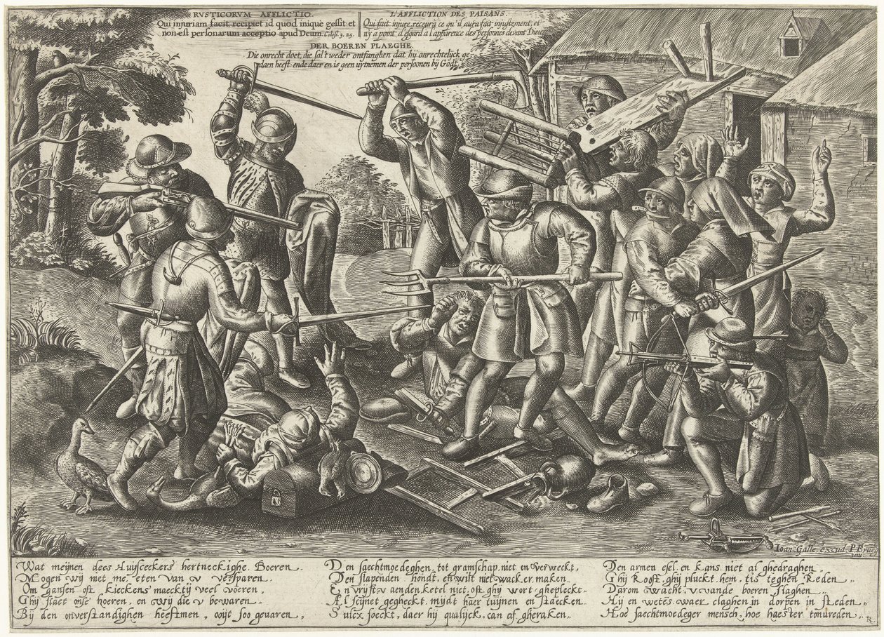 Strid mellan bönder och soldater Derboer Plaeghe (titel på objekt) av Peeter Baltens