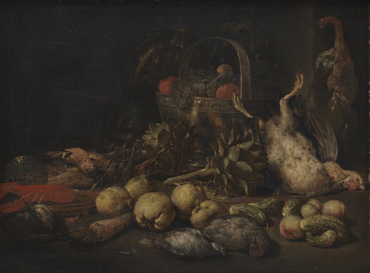 Stilleben med frukt och fåglar av Peeter Gijsels