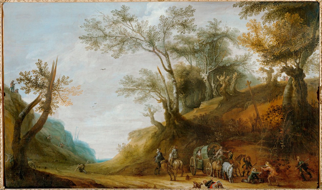 En attack av banditer på en diligens (olja på duk) av Peeter Snayers