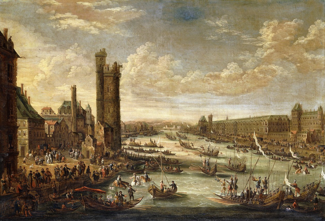 En utsikt över Paris med utsikt mot Louvren och Tour de Nesle, 1671-77 av Peeter or Pieter Bout