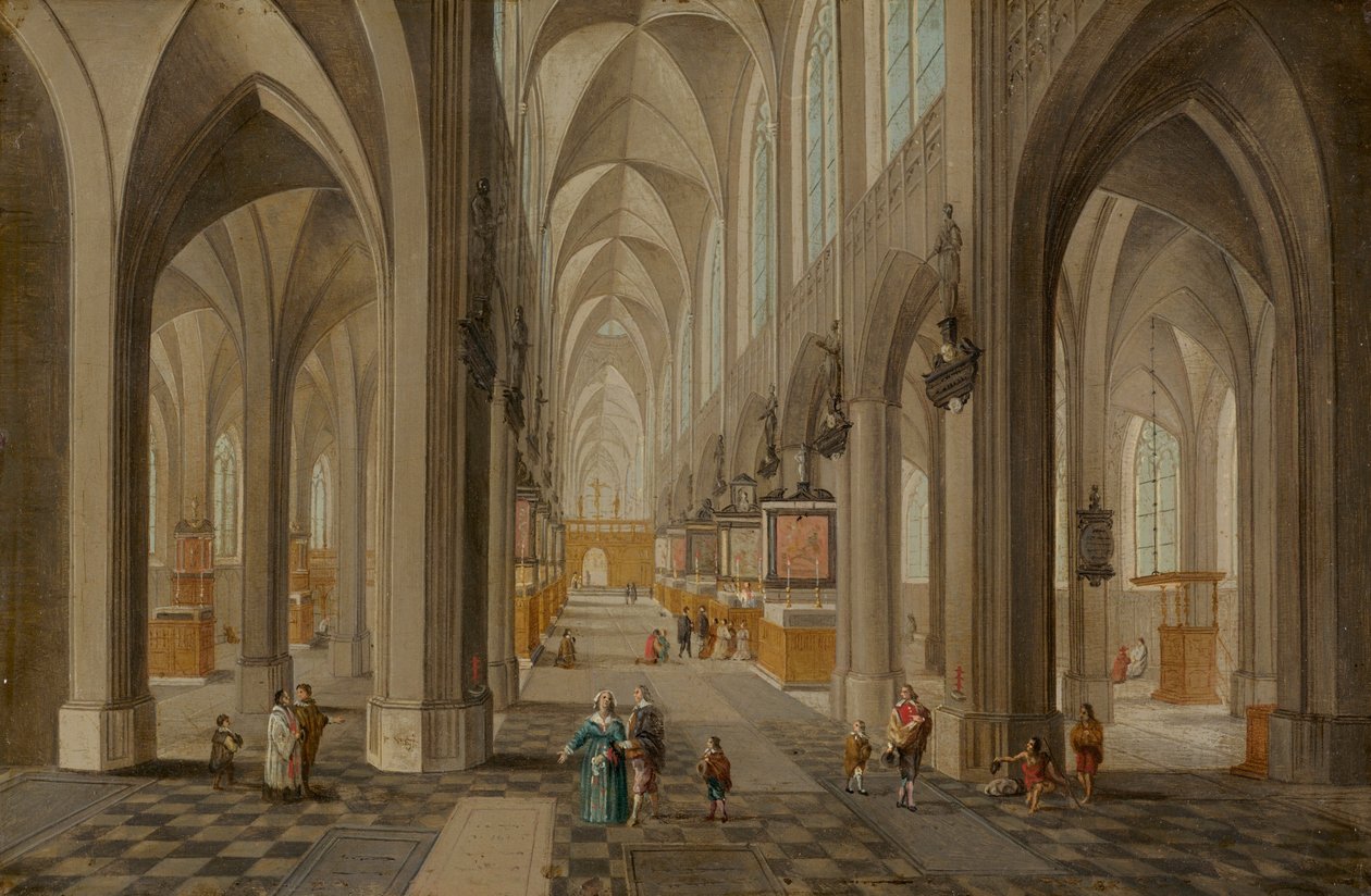 Antwerpens katedral, ca 1650-1655 (olja på koppar) av Peeter the elder & Vrancx Sebastian (1573-1647) Neeffs
