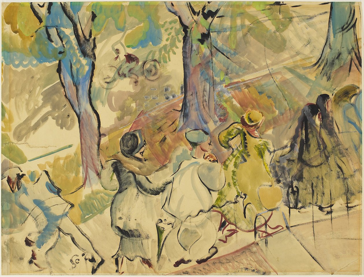 Jarvis Street Sidewalk, ca 1936 (akvarell, gouache och olja på papper) av Pegi Nicol Macleod