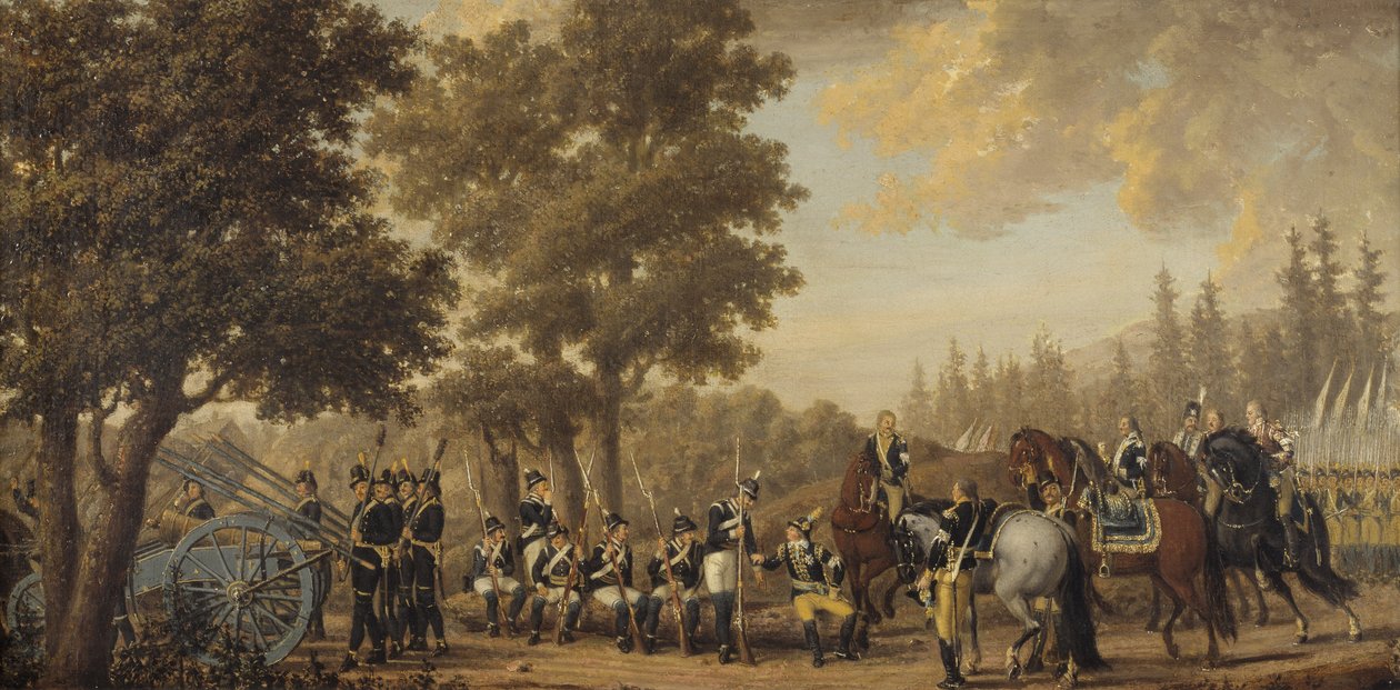 Kung Gustav III av Sverige & en soldat, avsnitt från ryska kriget 1789 av Pehr Hilleström