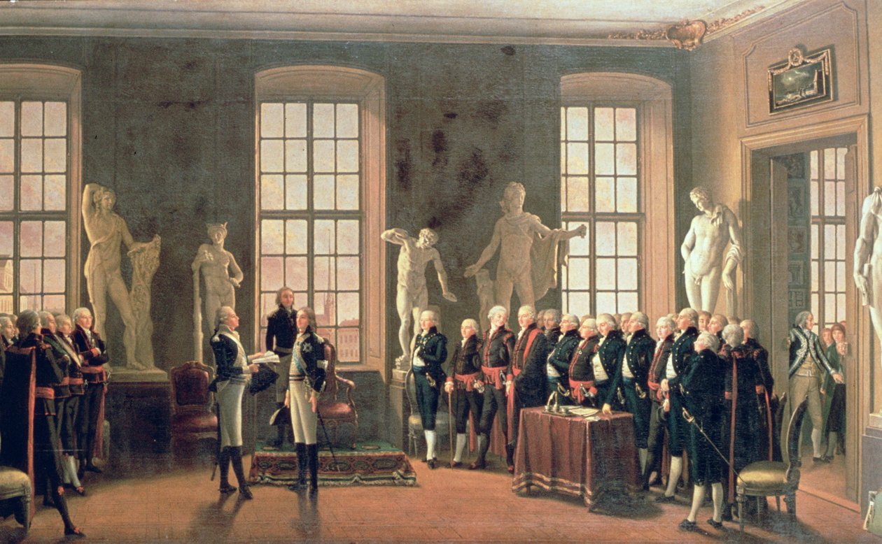 Gustav IV Adolfs besök på Konsthögskolan 1797 av Pehr Hilleström