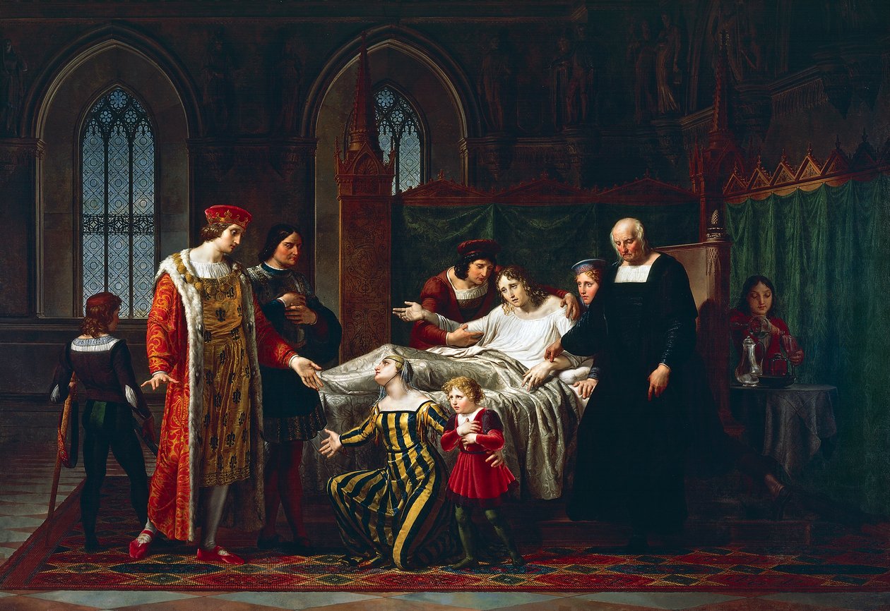 Karl VIII möte med döende Gian Galeazzo Sforza i Pavia av Pelagio Palagi