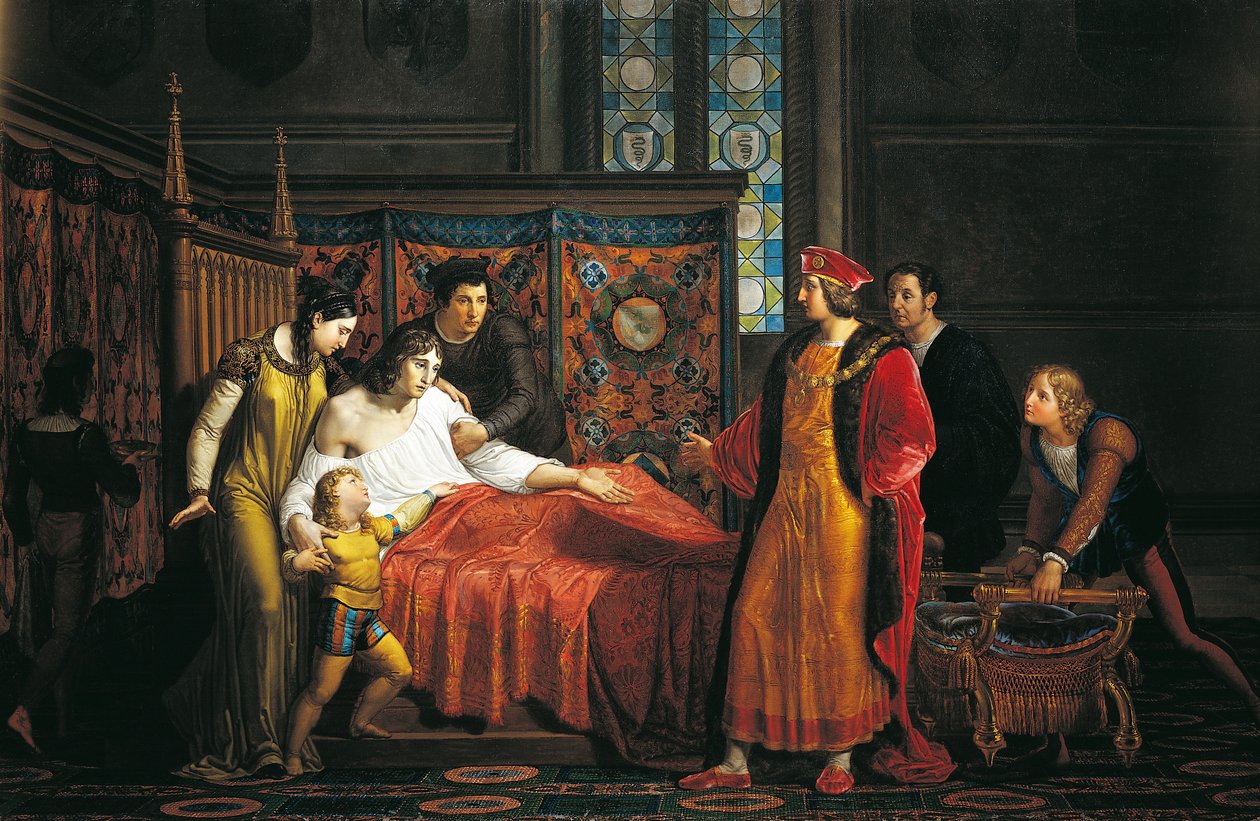 Charles VIII besöker döende Gian Galeazzo Sforza i slottet Pavia av Pelagio Palagi