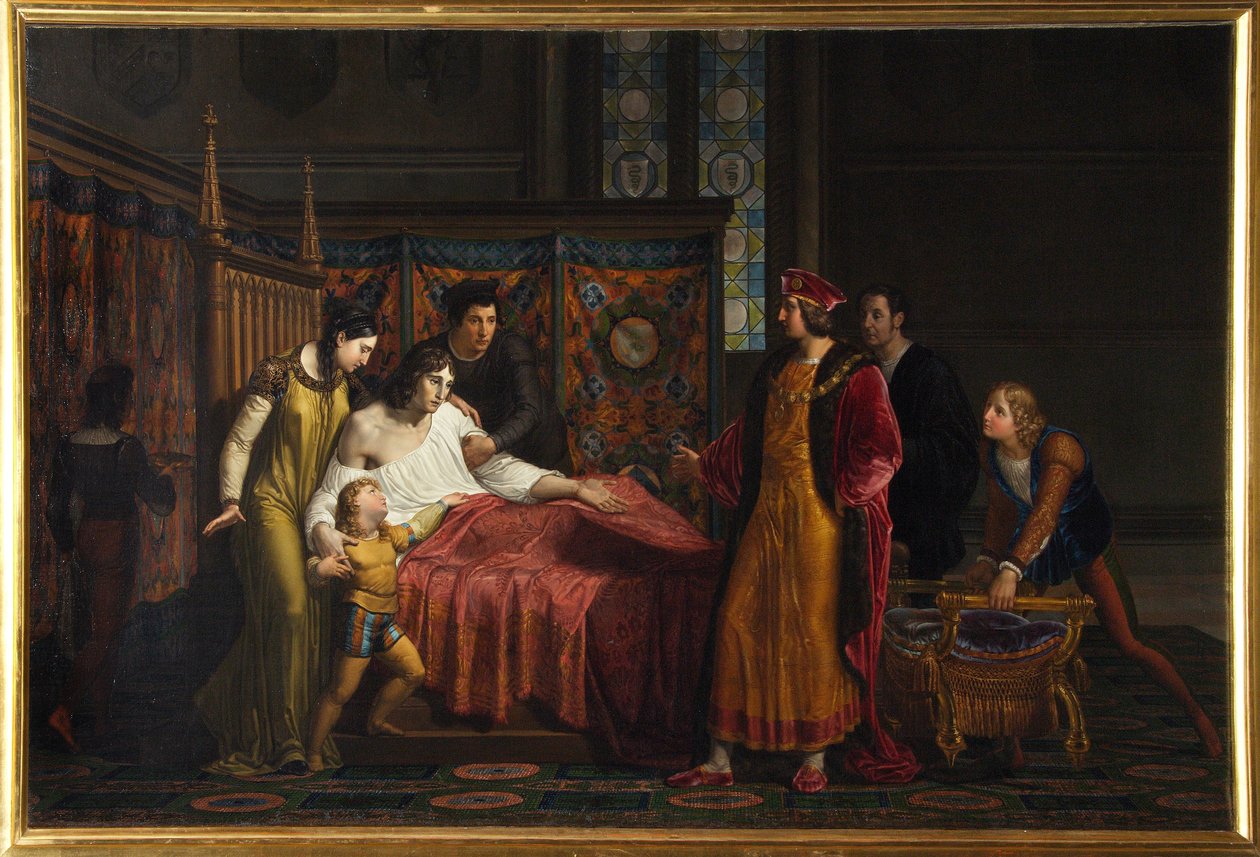 Karl VIII besöker den döende Gian Galeazzo Sforza i slottet Pavia av Pelagio Palagi