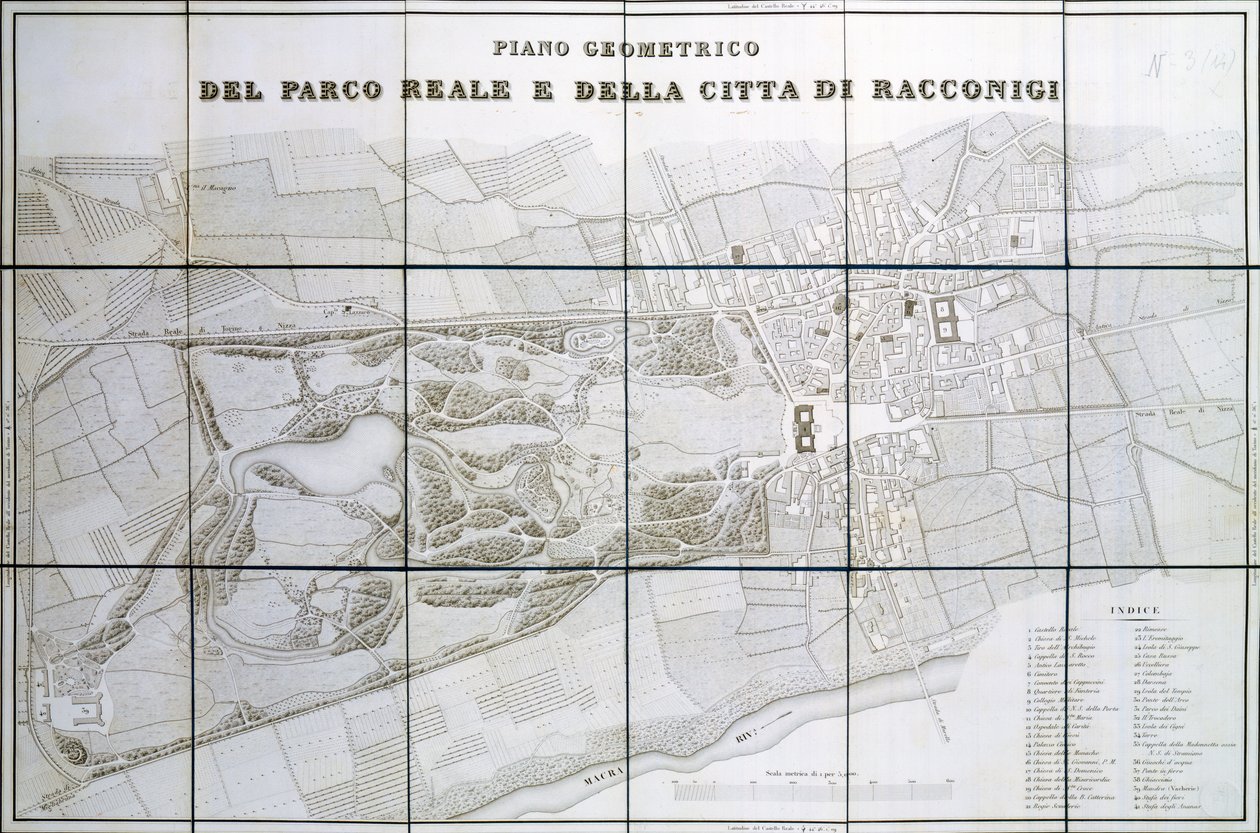Plan av Park Royal och staden Racconigi av Pelagio Palagi
