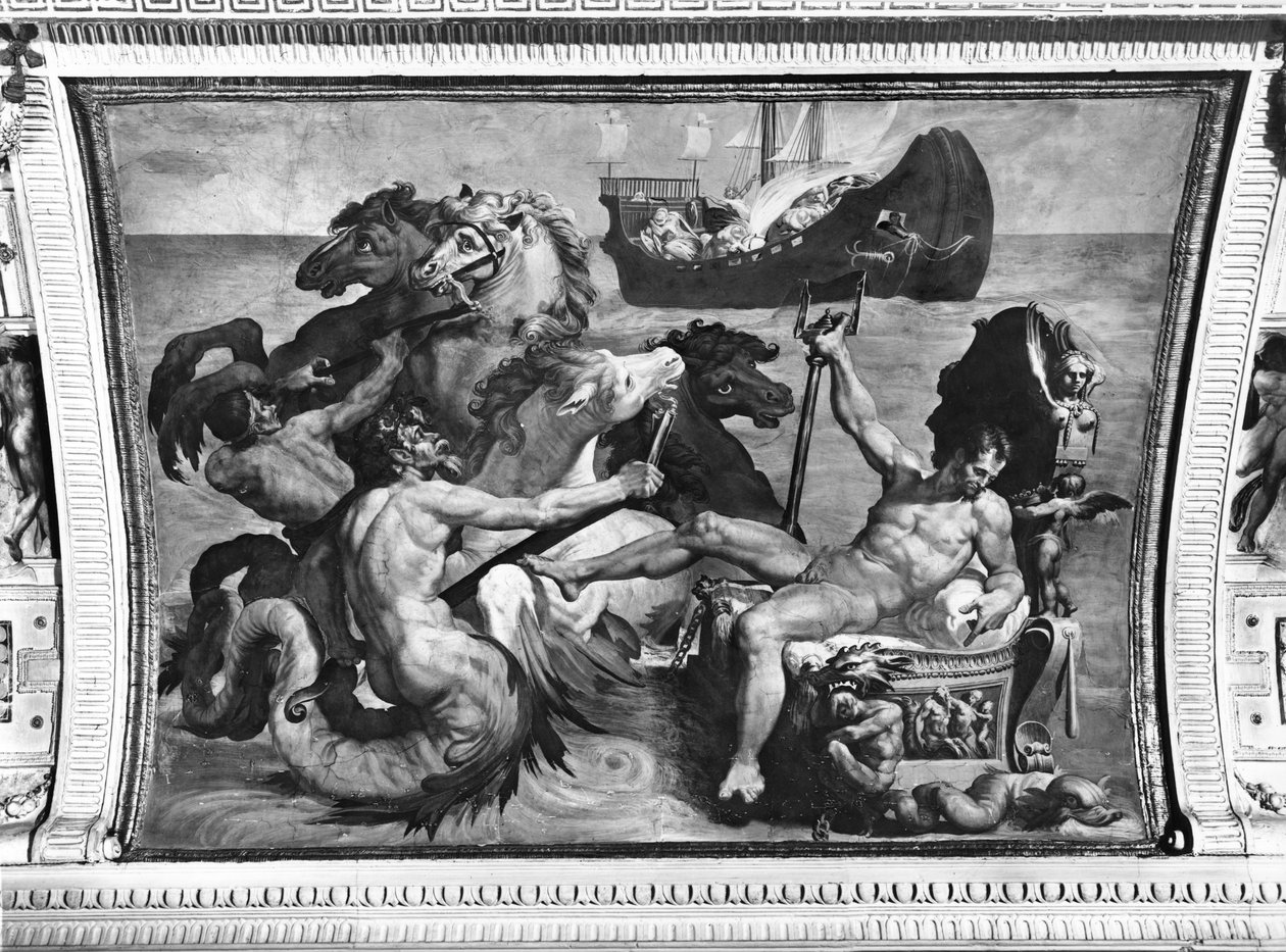 Neptunus och Ulysses skepp, 1554 av Pellegrino Tibaldi