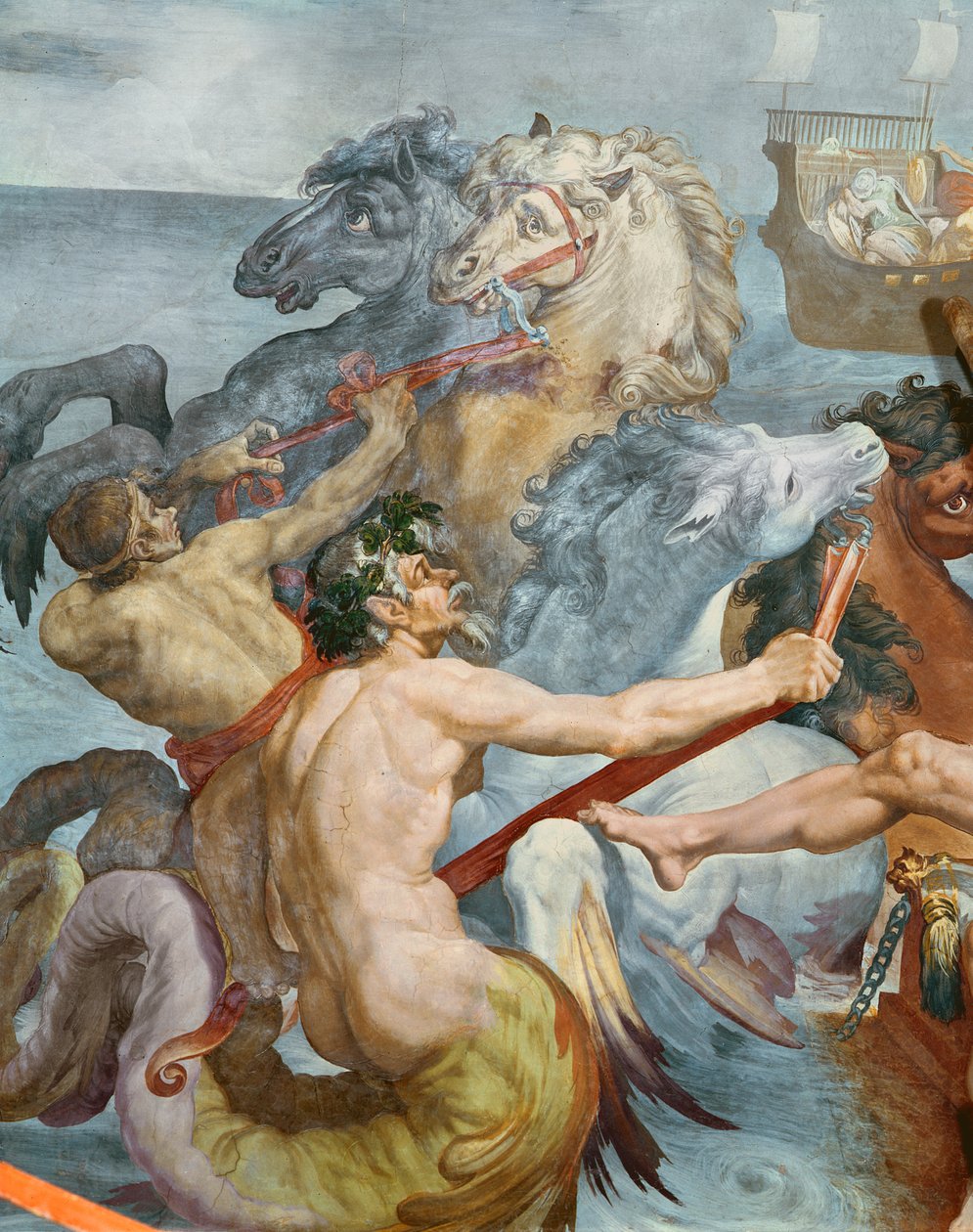 Odysséen, detalj av tritonerna och hästarna från Neptunes vagn, 1554-56 av Pellegrino Tibaldi