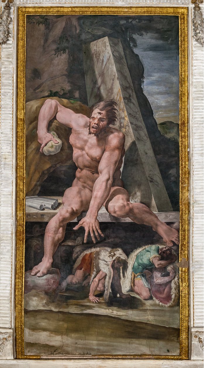 Kompanjoner till Ulysses som flyr från Polyphemus, detalj från Polyphemus rum av Pellegrino Tibaldi