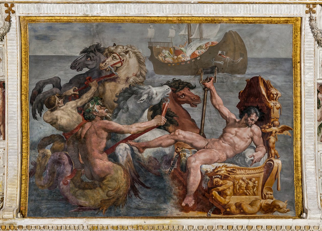 Neptunus och Ulysses skepp, detalj från Polyfemos rum av Pellegrino Tibaldi